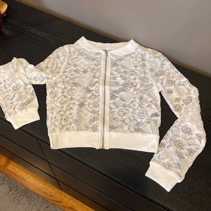 NWT White lace zip cardigan, size small